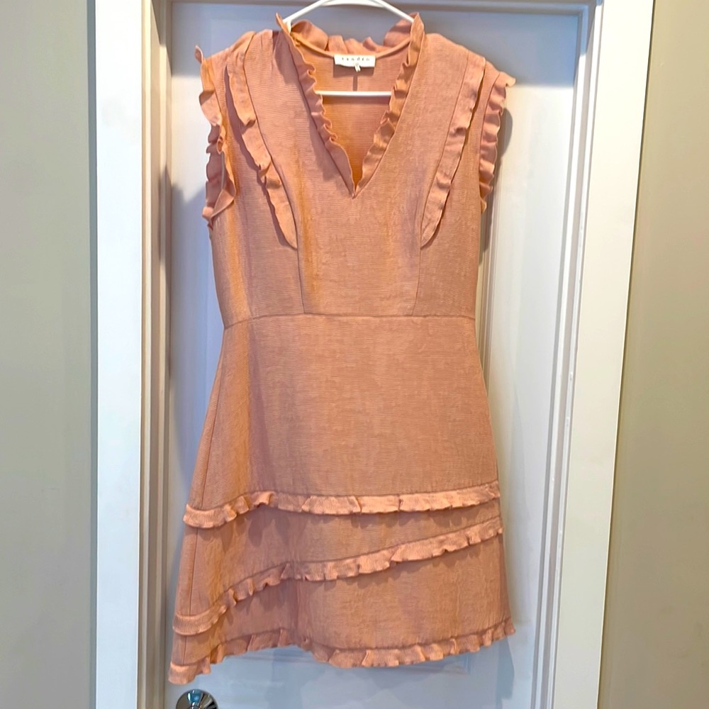 Sandro pink/peach beautiful ruffled A-line mini dress